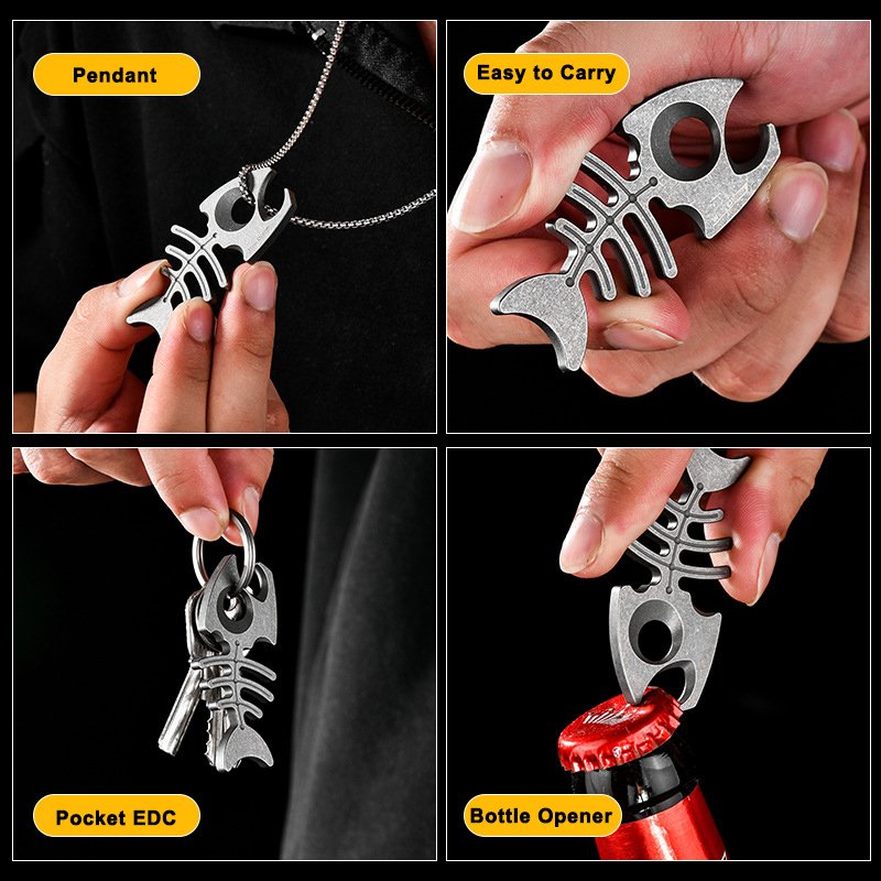 Titanium Fishbone Bottle Opener – Grade 5 Titanium EDC Pocket Tool for Everyday Carry - Image 2