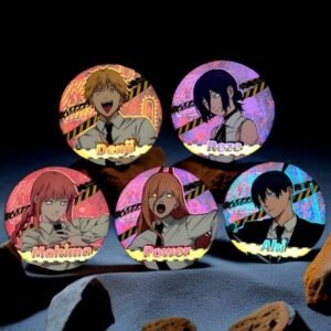 Chainsaw Man Glitter Button Pin – | Aki Makima Power Denji Sparkle Badge 2.25inch